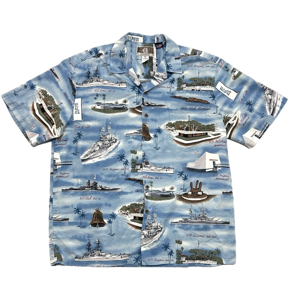 KALAHEO Men's Shirt WW2 Pearl Harbor USS Oklahoma Utah Arizona Hawaiian XL‎ USA